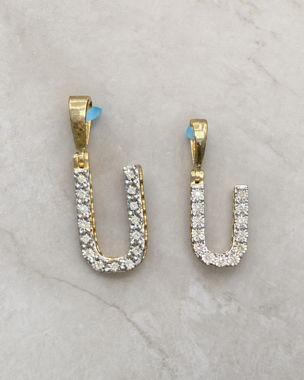 14k Single Stone Initial U Pendant styled photo