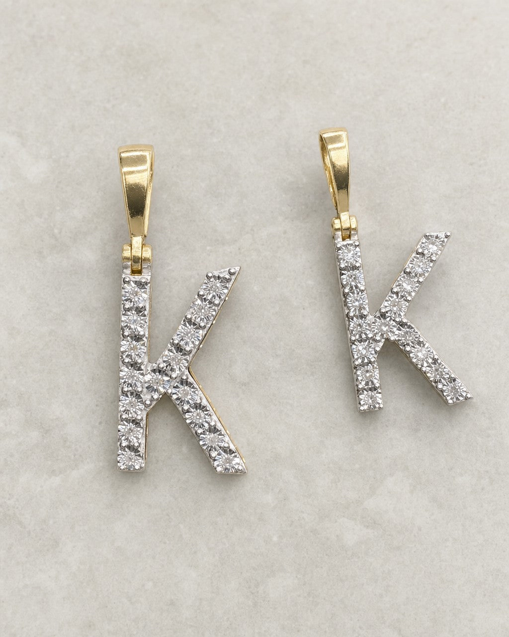 14k Single Stone Initial K Pendant styled photo