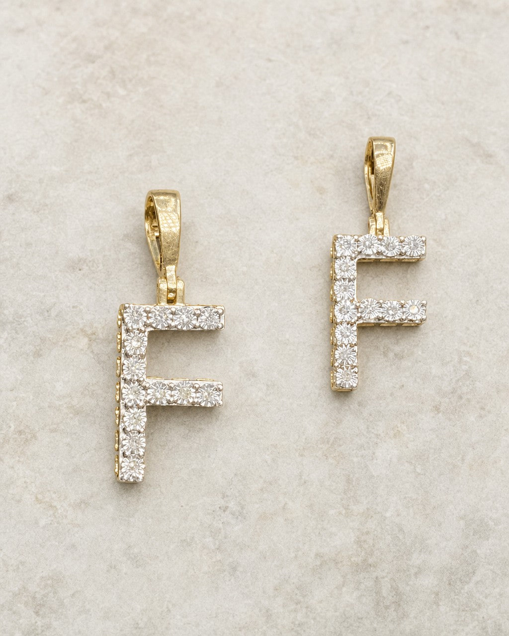 14k Single Stone Initial F Pendant styled photo