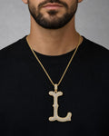 Male model wearing Initial L Old English Pendant
