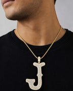 Male model wearing Initial J Old English Pendant