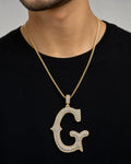 Male model wearing Initial G Old English Pendant