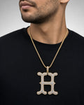 Male model wearing Initial H Old English Pendant