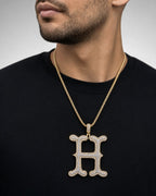 Male model wearing Initial H Old English Pendant