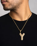 Male model wearing Initial Y Bubble Pendant