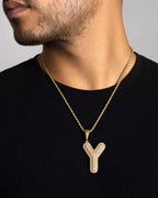 Male model wearing Initial Y Bubble Pendant