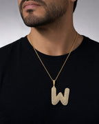 Male model wearing Initial W Bubble Pendant