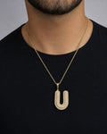 Male model wearing Initial U Bubble Pendant