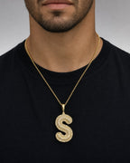 Male model wearing Initial S Bubble Pendant