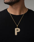 Male model wearing Initial P Bubble Pendant