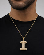 Male model wearing Initial I Bubble Pendant
