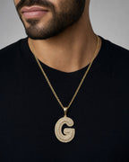 Male model wearing Initial G Bubble Pendant