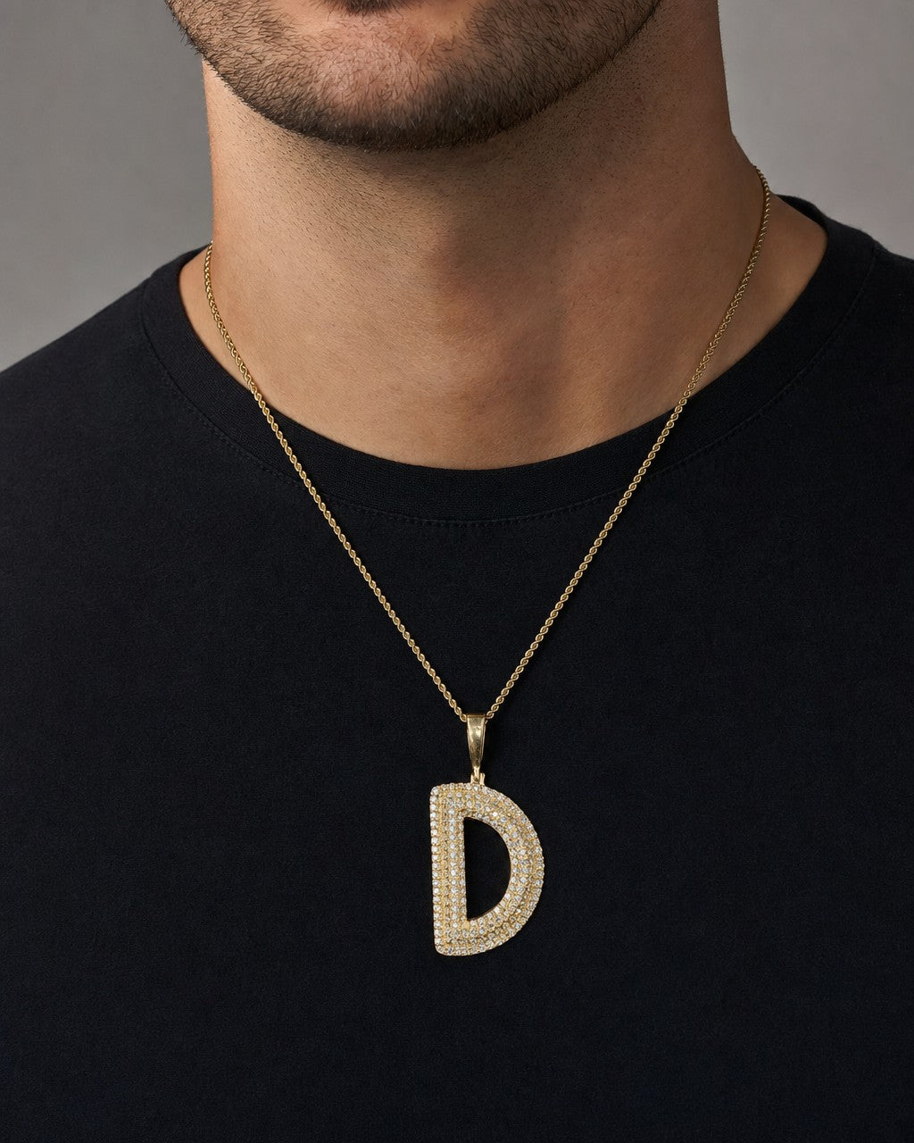 Male model wearing Initial D Bubble Pendant