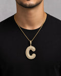 Male model wearing Initial C Bubble Pendant