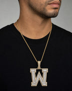 Male model wearing Initial W Baguette Pendant