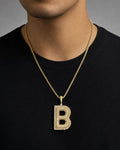 Male model wearing Initial B Bubble Pendant