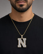 Male model wearing Initial N Baguette Pendant