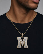 Male model wearing Initial M Baguette Pendant
