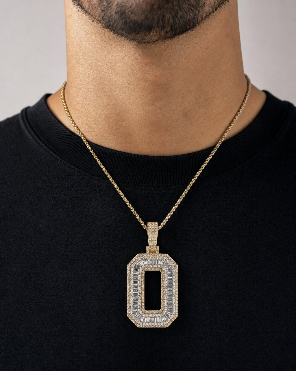 Male model wearing Initial O Baguette Pendant