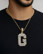 Male model wearing Initial G Baguette Pendant