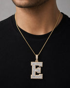 Male model wearing Initial E Baguette Pendant