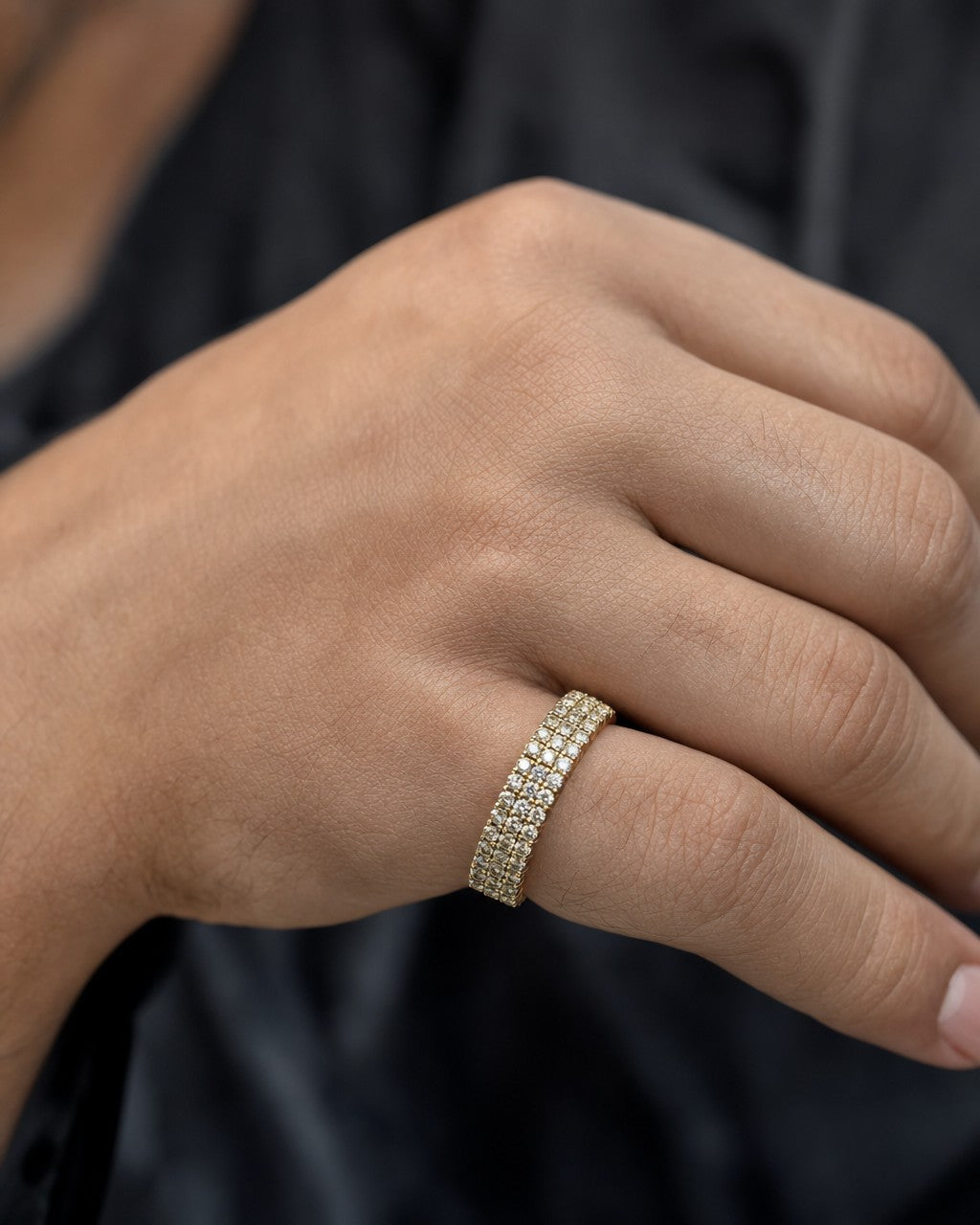 Male model wearing 14K Iced-Out Diamond Band 1.2ct
