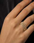 Female model wearing 14K Gold 10MM Eternity Cuban Thorn Diamond Ring