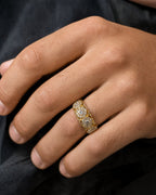 Male model wearing 14K Space Flower Diamond Ring 3.5ct
