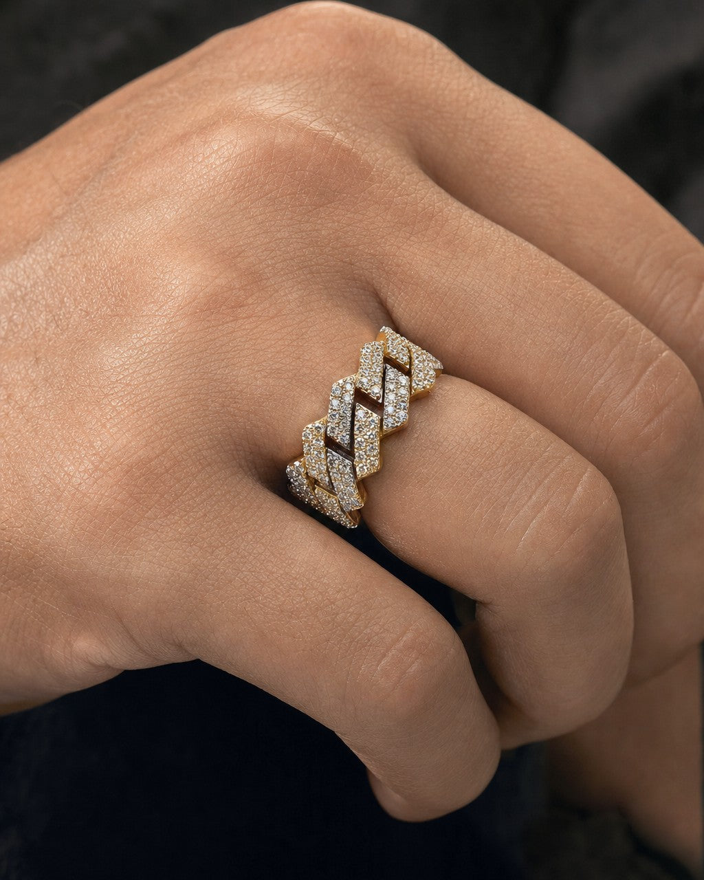 Male model wearing 14K Bold Cuban Link Diamond Ring