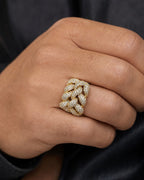 Male model wearing 14K Iced-Out Cuban Link Ring