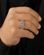 Male model wearing 14K Gold 9MM Cuban Thorn Link Diamond Ring