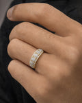 Male model wearing 14K Small Flower Diamond Ring