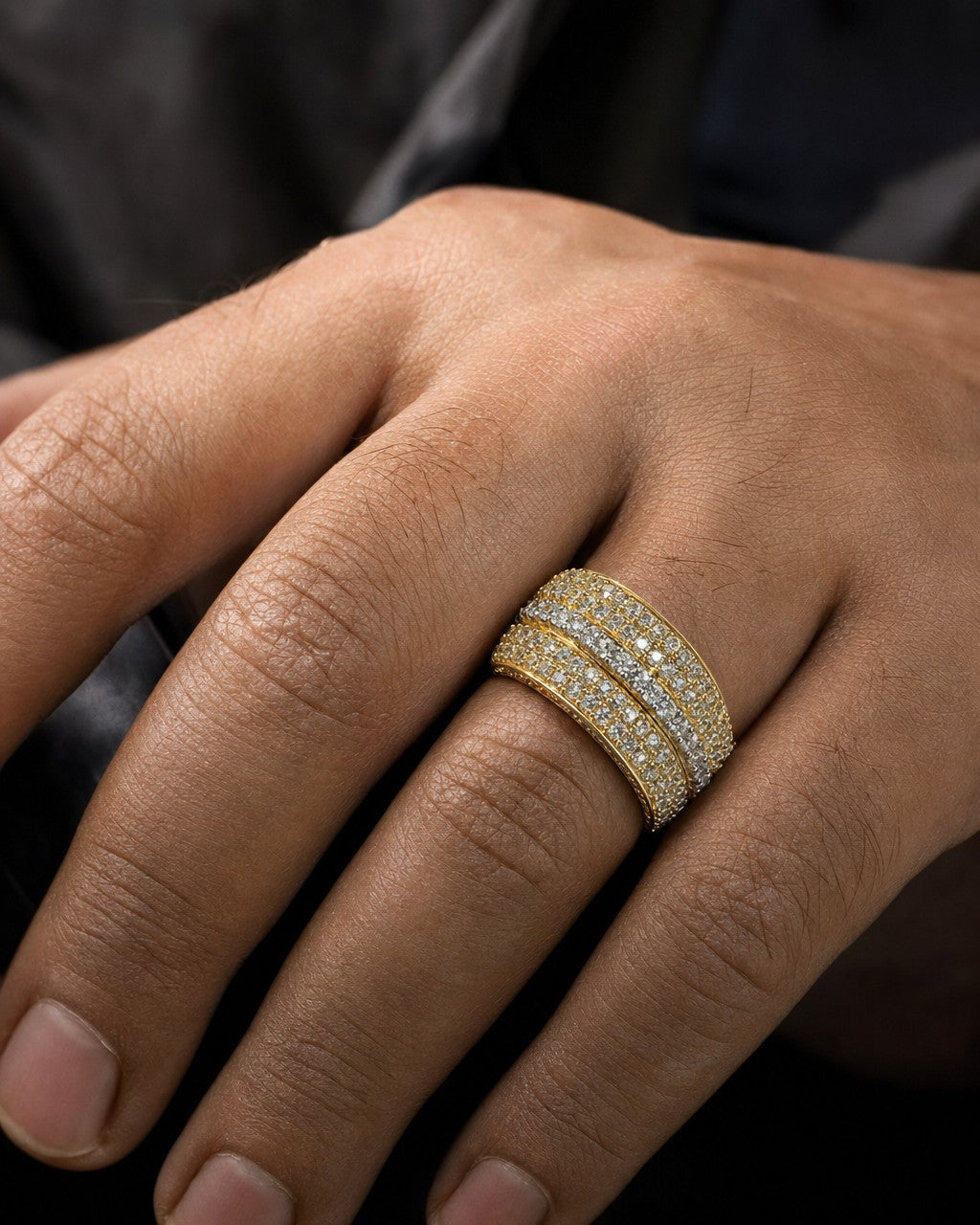 Male model wearing 14K Thick Men's Diamond Ring