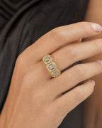 Female model wearing 14K Eternity Diamond Baguette Square Ring