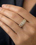Female model wearing 14K Eternity Flower Diamond Ring 7.3ct