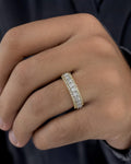 Male model wearing 14K Triple Threat Diamond Baguette Ring