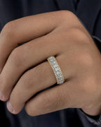 Male model wearing 14K Triple Threat Diamond Baguette Ring