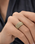 Female model wearing 14K California Eternity Diamond Ring 9.9ct