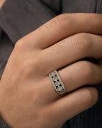 Male model wearing 14K Rectangle Flowers Diamond Ring