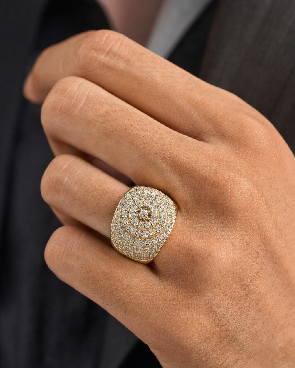 Male model wearing 14K Dome Cake Diamond Ring