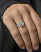 Male model wearing 14K Layered Flower Diamond Ring