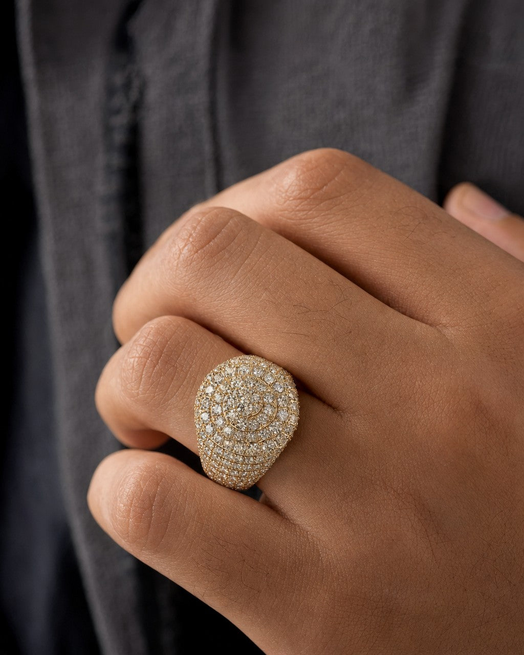 Male model wearing 14K Rounded Square Jumbo Diamond Ring