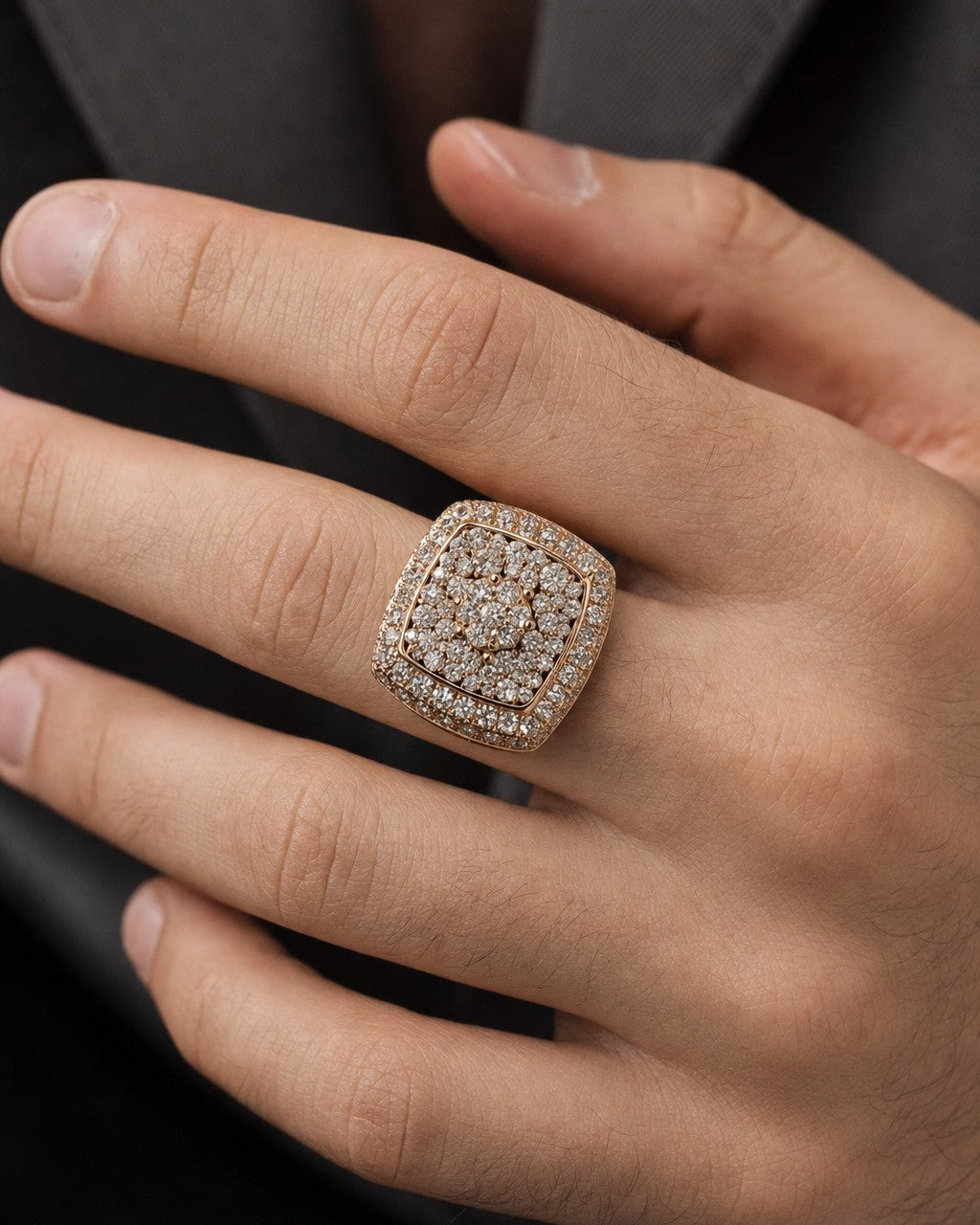 Male model wearing 14K Rose Jumbo Diamond Ring