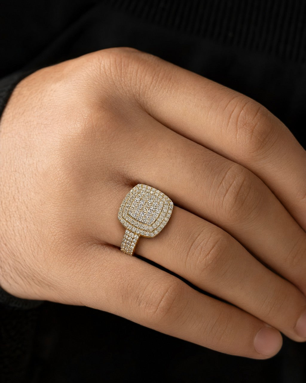 Male model wearing 14K Montana Square Diamond Ring