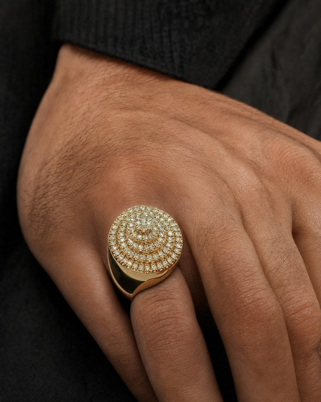 Male model wearing 14K Cake Diamond Ring