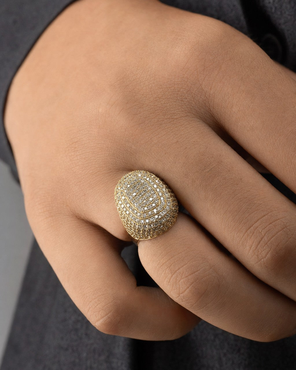 Male model wearing 14K Paris Square Diamond Ring
