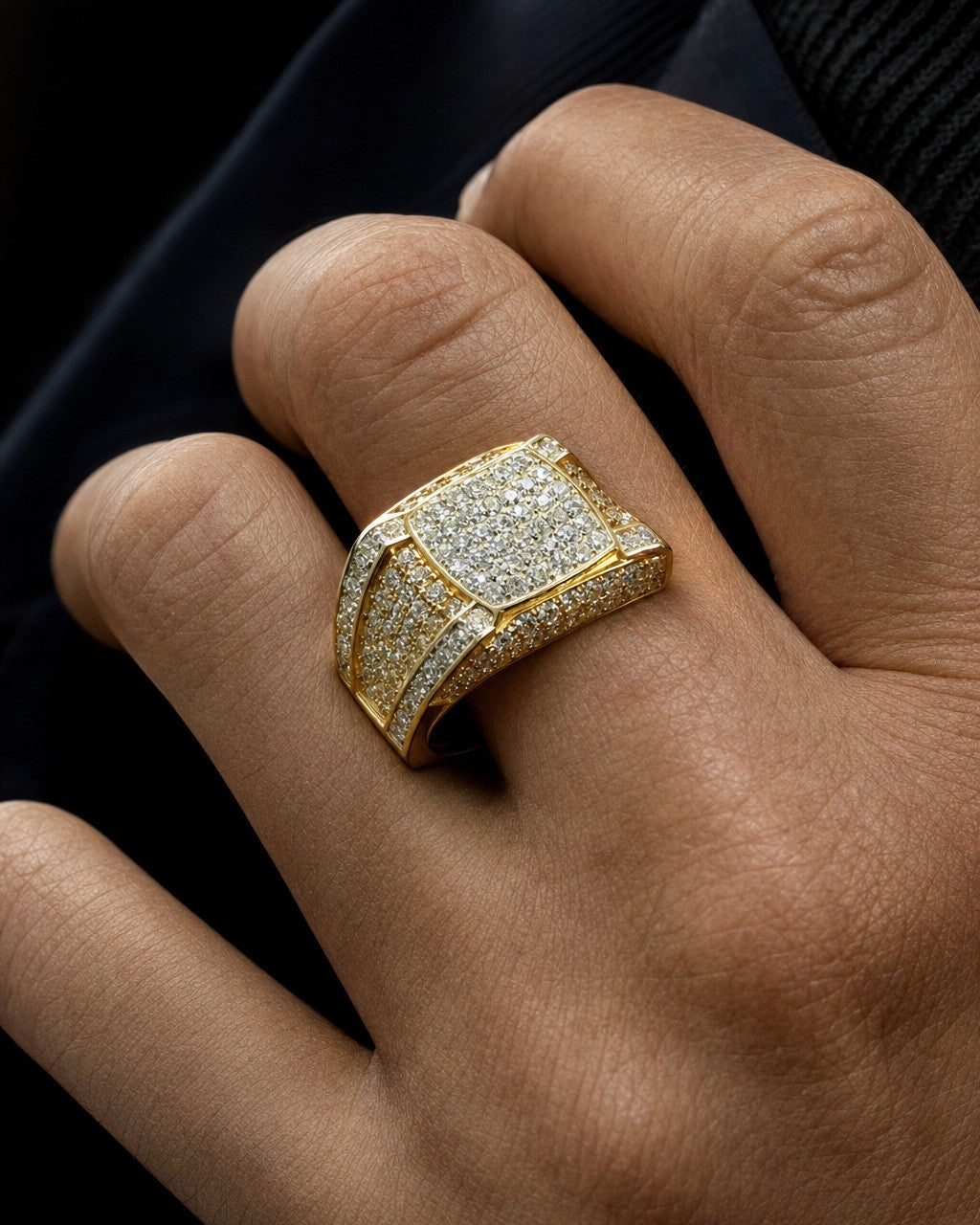 Male model wearing 14K Roman Square Diamond Ring