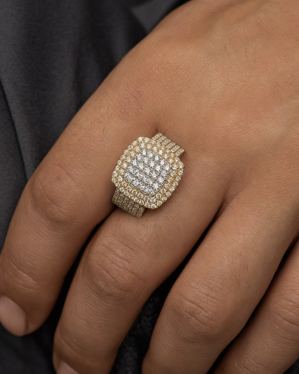 Male model wearing 14K Square Washington Diamond Ring