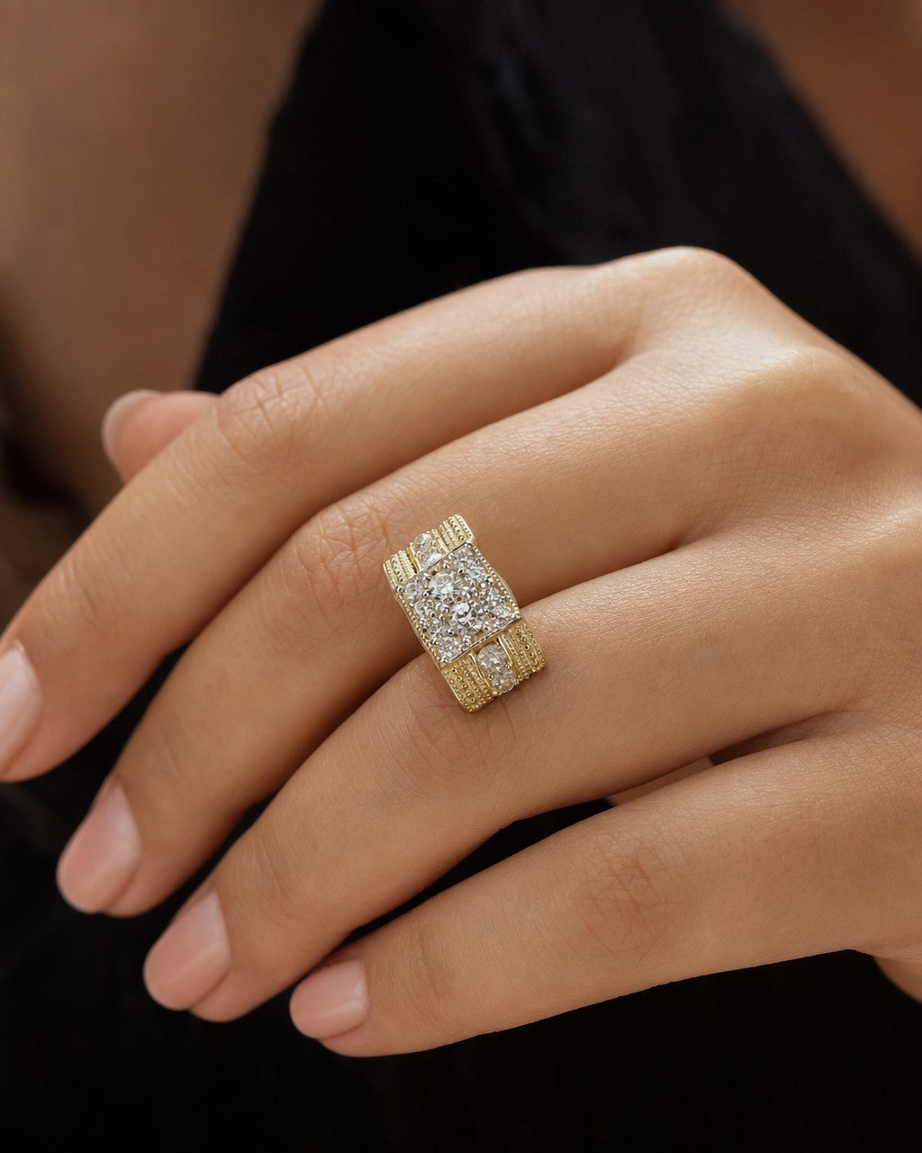 Female model wearing 14K Ladies Miami Beach Diamond Ring