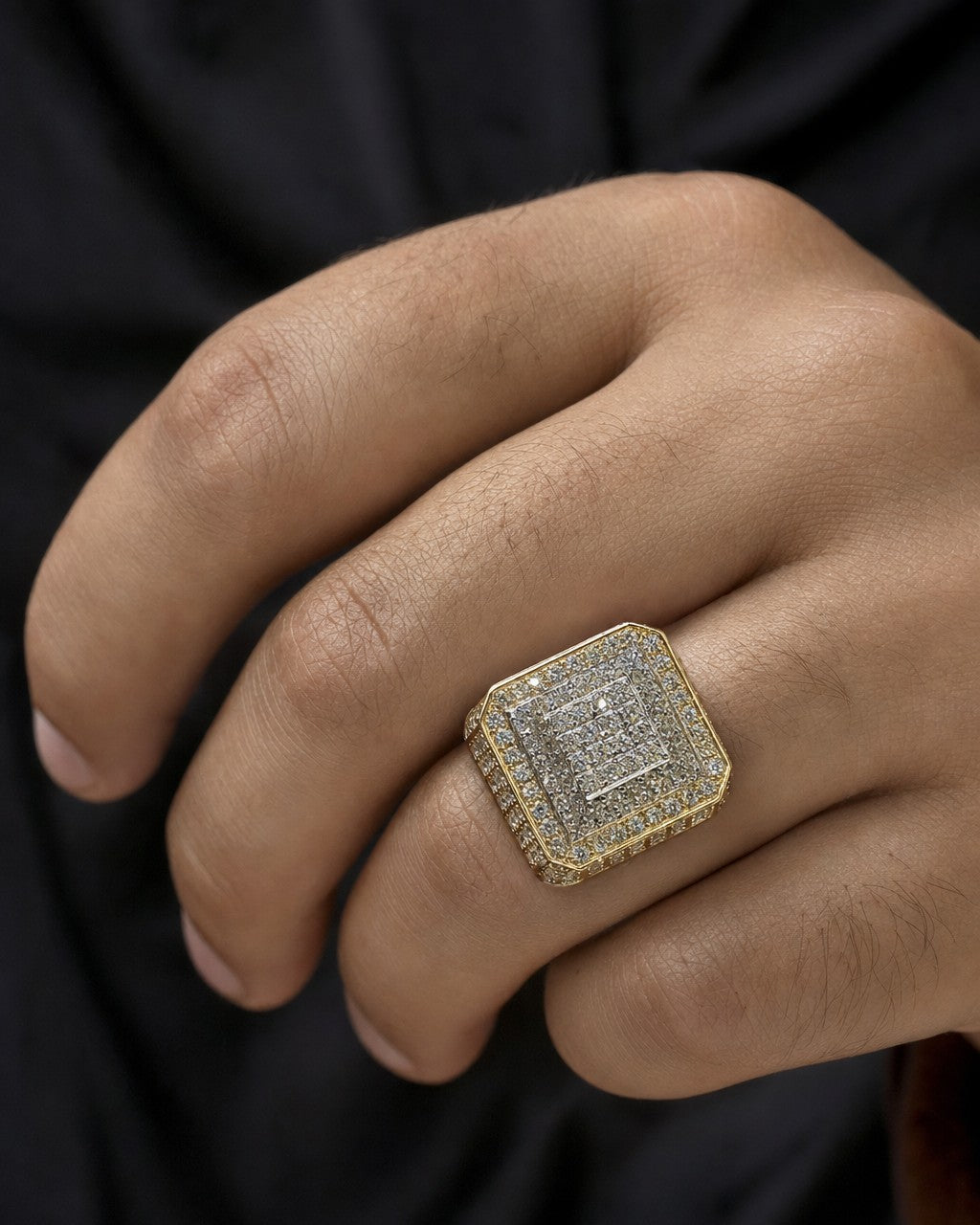 Male model wearing 14k Square Titan Ring